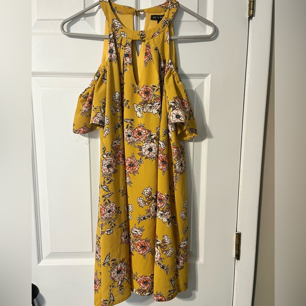As You Wish cold shoulder dress, mustard color | S